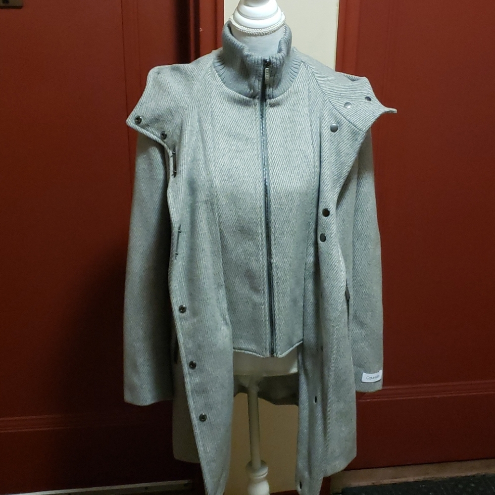 Calvin Klein Gray Coat Jacket With Hoodie SZ S - Picture 1 of 16